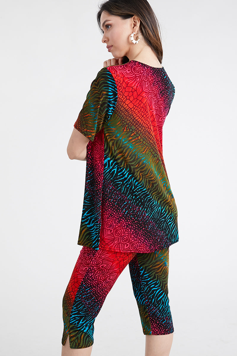 Women's Stretchy Capri Pant Set Short Sleeve Print-9003BN-SRP1-W182 - Jostar Online
