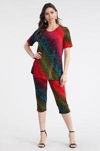 Women's Stretchy Capri Pant Set Short Sleeve Print-9003BN-SRP1-W182 - Jostar Online