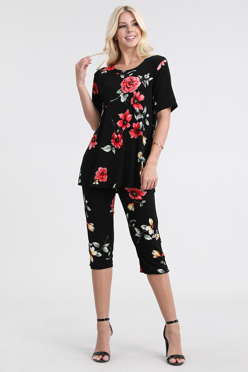 Women's Stretchy Capri Pant Set Short Sleeve Print-9003BN-SRP1-W215 - Jostar Online