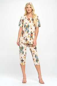 Plus Size Print  Capri Pant Set-9003BN-SXP1-W317