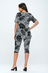 Plus Size Print  Capri Pant Set-9003BN-SXP1-W325