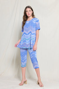 Two-Piece Short Sleeve Top & Capri Pant Set- 9003BN-SRP1-W362