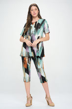 Load image into Gallery viewer, Two-Piece Short Sleeve Top &amp; Capri Pant Set- 9003BN-SRP1-W379
