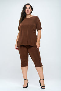 Stretchy Capri Pant Set Short Sleeve in Plus Size, 9003BN-SX - Jostar Online