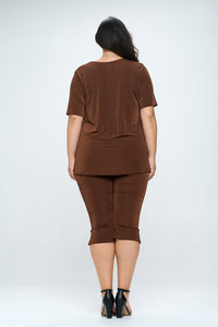 Stretchy Capri Pant Set Short Sleeve in Plus Size, 9003BN-SX - Jostar Online