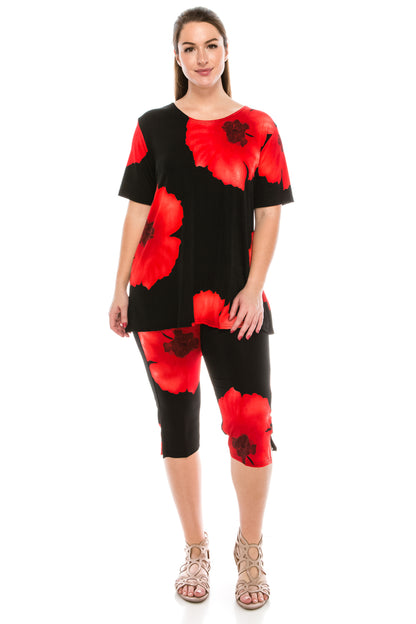 Jostar Women's Stretchy Capri Pant Set Short Sleeve Print, 903BN-SP-W113 - Jostar Online