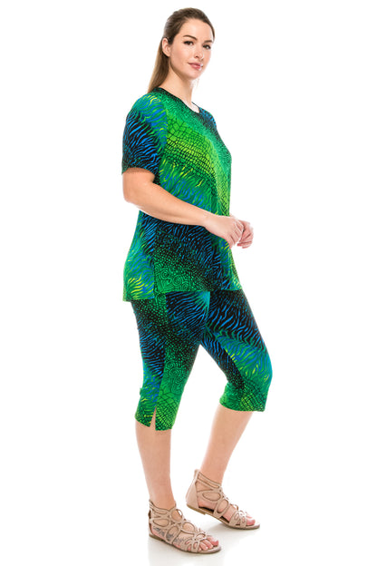 Jostar Women's Stretchy Capri Pants Set Short Sleeve Plus Print, 903BN-SXP-W182 - Jostar Online