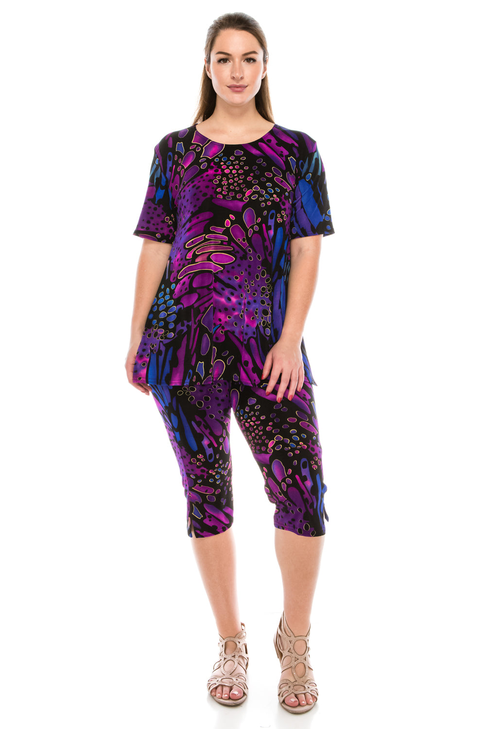 Jostar Women's Stretchy Capri Pant Set Short Sleeve Print, 903BN-SP-W207 - Jostar Online