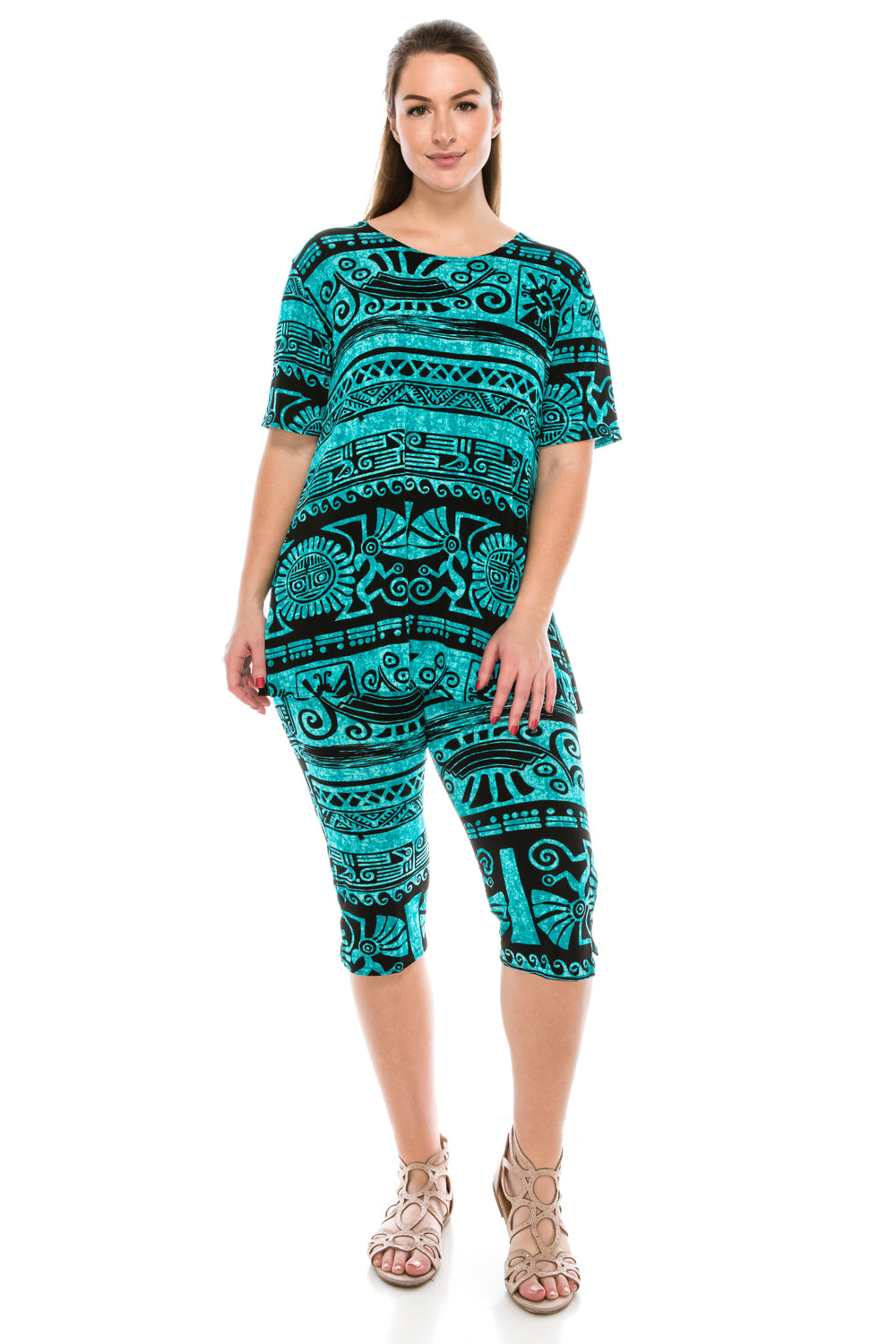 Jostar Women's Stretchy Capri Pant Set Short Sleeve Print, 903BN-SP-W901 - Jostar Online