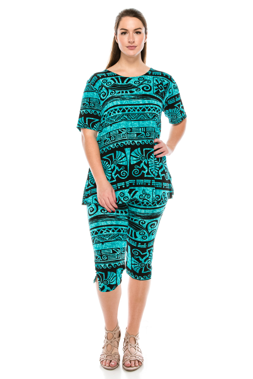 Teal capri plus size deals
