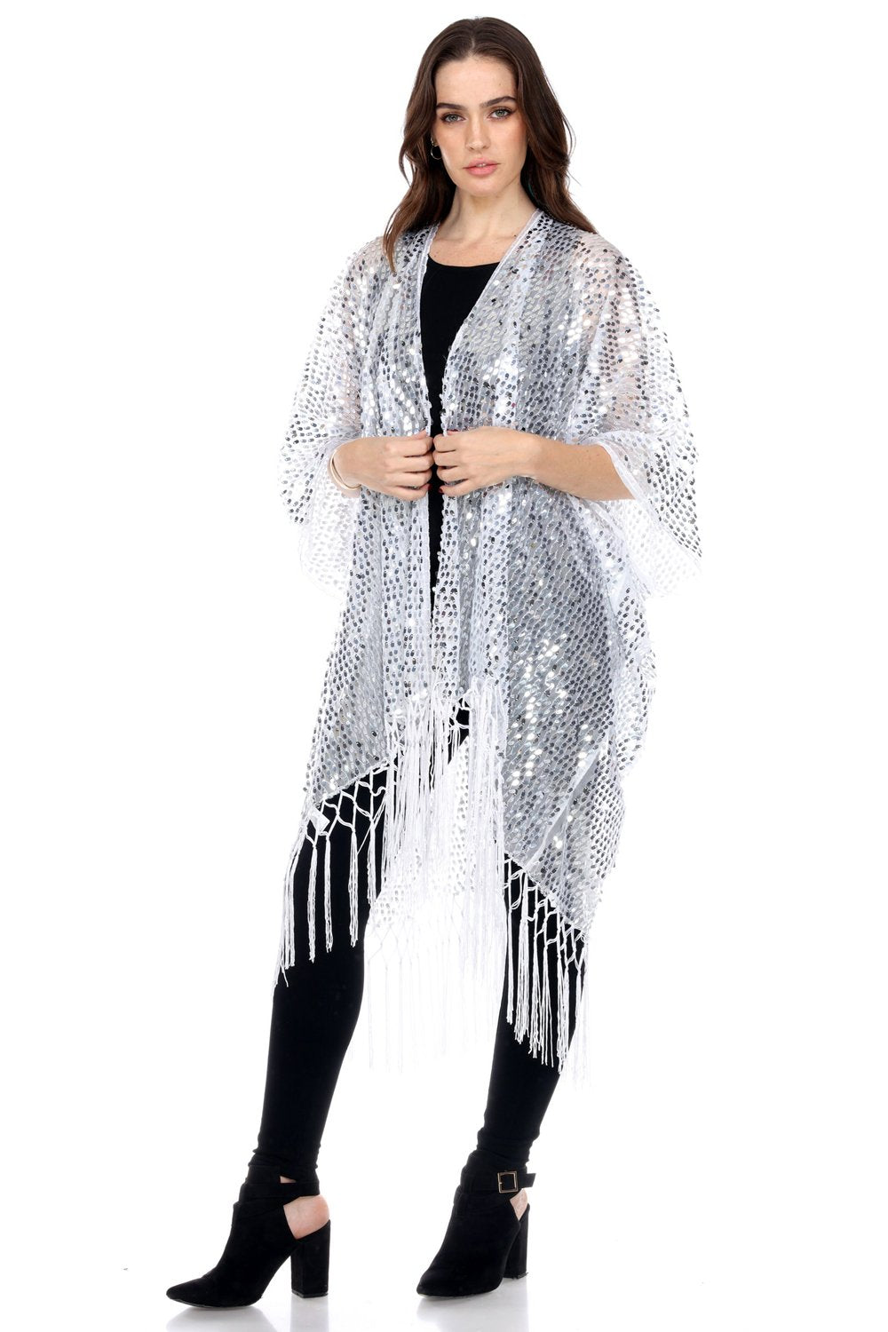 Women's Sequin Fringe Tassel Kimono, CPE005-TN - Jostar Online