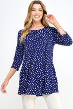 Load image into Gallery viewer, Blue Polka Dot Print Quarter Sleeve Top with Side Seam Pockets-3086HT-QRP1-K-W032
