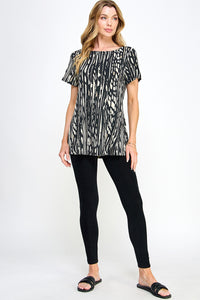 Print Boat Neckline Short Sleeve Top-3068HT-SRP1-W348