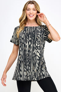 Print Boat Neckline Short Sleeve Top-3068HT-SRP1-W348