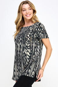 Print Boat Neckline Short Sleeve Top-3068HT-SRP1-W348