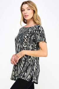 Print Boat Neckline Short Sleeve Top-3068HT-SRP1-W348